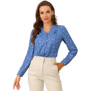 INSPIRE CHIC Women's Metallic Vintage Long Sleeve Gilding Shiny Dots Stars Top - 1 of 4