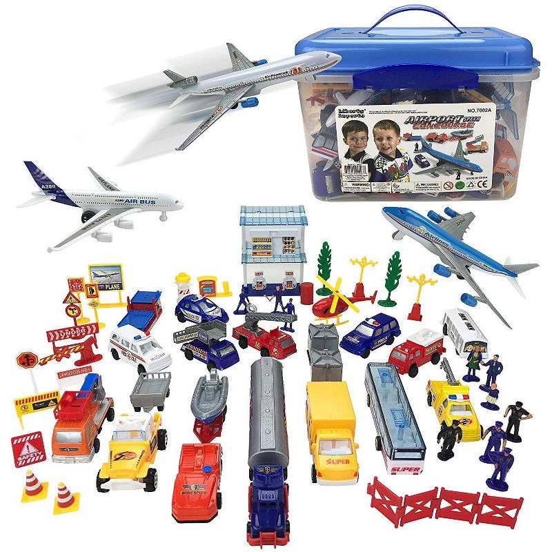Ready! Set! Play! Link 57 Piece International Airport Assembled Playset, Comes With 3 Planes & 18 Trucks For Kids, 1 of 9