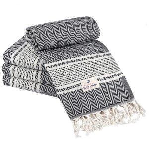 American Soft Linen 4 Piece Turkish Peshtemal Beach Towel Set, Light Weight Peshtemal Beach Pool Towels - 1 of 4