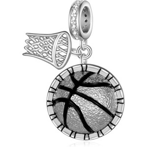 Sterling Silver Basketball Hoop Charm - Sports Theme Bead for Bracelets, Gift for Men & Women - 1 of 4