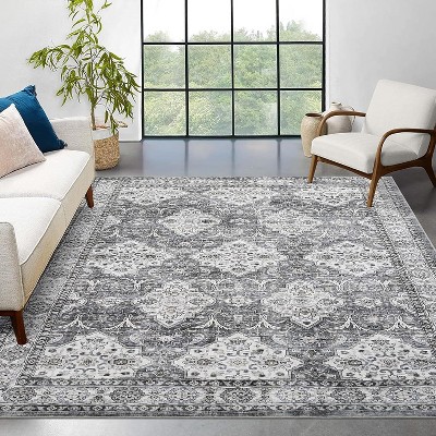 Machine Washable Vintage Area Rug, Non-Slip Low-Pile Foldable Carpet, Stain-Resistant Soft Floor Cover for Bedroom, Living Room, Kids