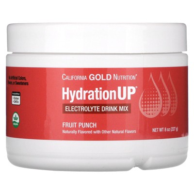 California Gold Nutrition Beverages, HydrationUP®, Electrolyte Mix with Vitamin D, Calcium, Iron and Potassium, Fruit Punch, 8 oz (227 g)
