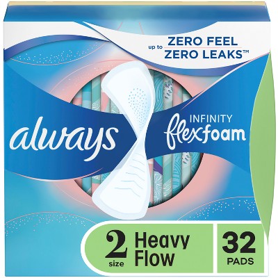 Always Infinity FlexFoam Pads without Wings - Super Absorbency - Unscented - Size 2 - 32ct