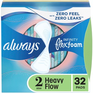 Always Infinity FlexFoam Pads without Wings - Super Absorbency - Unscented - Size 2 - 32ct - 1 of 4