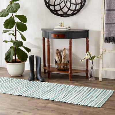 Handmade Blue and White Cotton Stripe Rectangular Rug