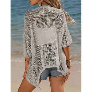 Coolmee Women's Short Sleeve Cardigans Summer Open Front Hollowed Out Shrug Sweaters Knit Sweater Tops Lightweight Cardigans XL Silver Grey - 1 of 4