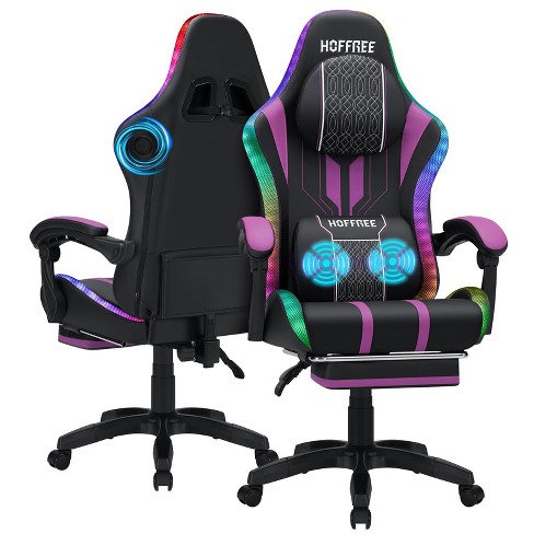 Hoffree Extra Large Massage Gaming Chair Ergonomic Office Chair with Bluetooth Speaker & RGB Light Purple Black - image 1 of 4