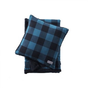 20"x20" Oversize Cabin Plaid Square Throw Pillow with 50"x60" Cabin Plaid Throw Blanket Set Blue/Black - Eddie Bauer - 1 of 4