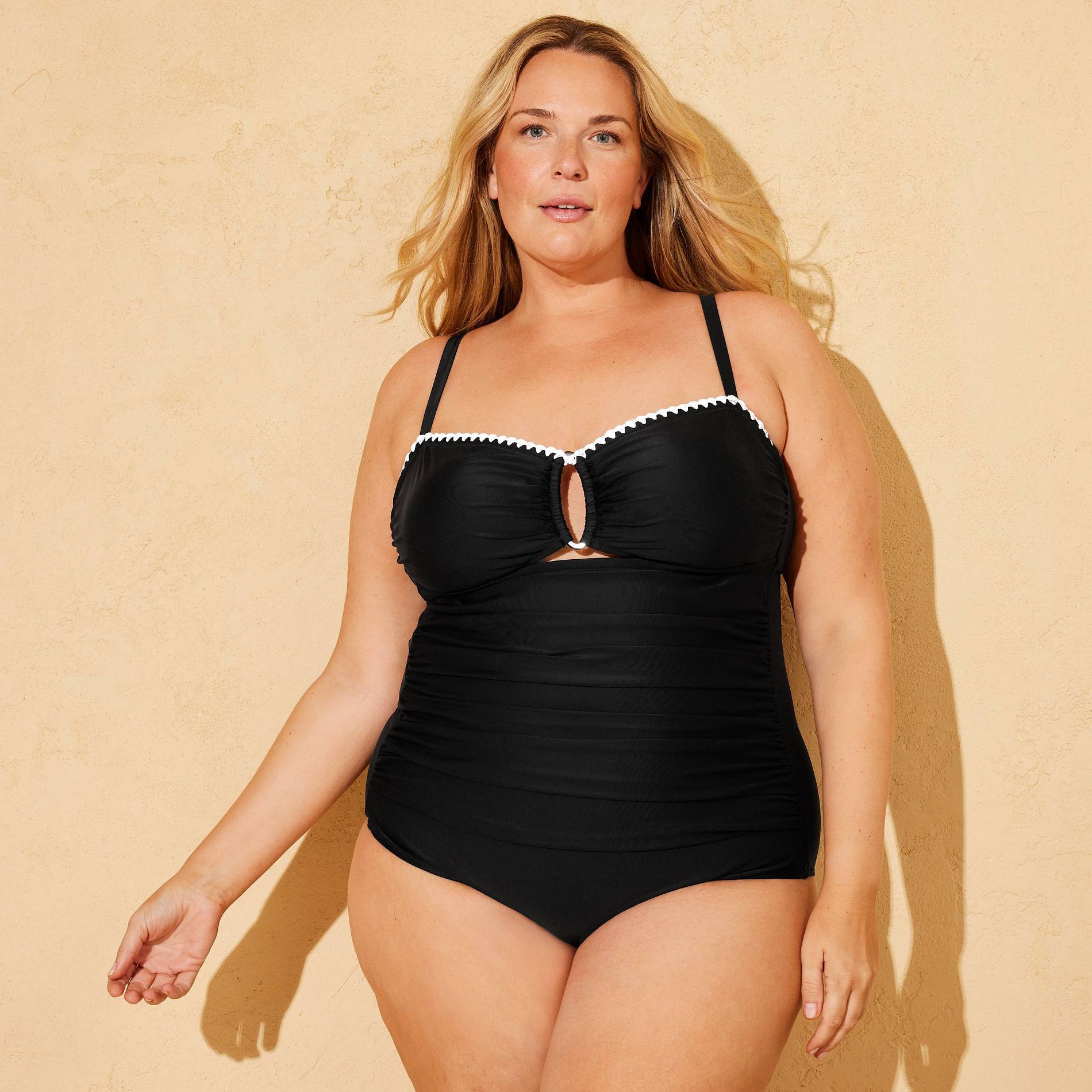Women's Keyhole Shell Stitch Regular Leg Medium Coverage One Piece Swimsuit - Shade & Shore™ Black