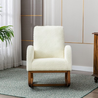 Ridstar Modern Recliner Armchair with Wood Legs and Side Pocket For Living Room & Bedroom-White