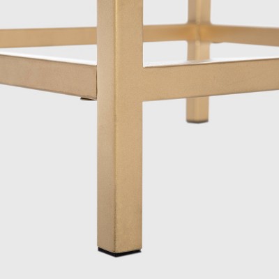 Sidney Beige Mango Wood and Gold Metal Storage Side Table