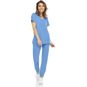 MediChic Womens 8-Pocket Scrubs Set- Mock Neck with 4-Pocket Jogger Scrub Pants - 1 of 4