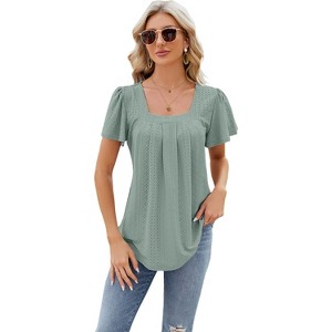 Womens Casual Shirts Loose T Shirts Basic Short Sleeve Crewneck Trendy Tops Cute Clothes Blouse - 1 of 4