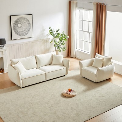 Modern 3-Seater + 1-Seater Linen Fabric Sofa Set with Wooden Frame and 3 Pillows