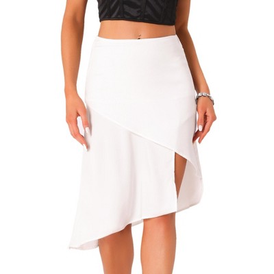 INSPIRE CHIC Women's Ruffle High Waist Asymmetric A-Line Flowy Elegant Wrap Skirt