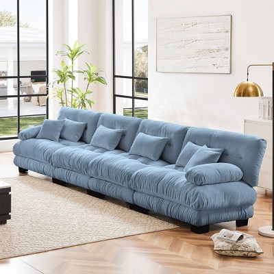 4-Seater Chenille Cloud Sectional Sofa,Modular Deep Seat Couch, Comfy Upholstered Sofa with Bolster Arms for Living Room, Apartment-Tanpinhause