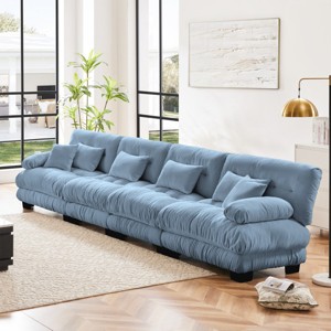 4-Seater Chenille Cloud Sectional Sofa,Modular Deep Seat Couch, Comfy Upholstered Sofa with Bolster Arms for Living Room, Apartment-Tanpinhause - 1 of 4
