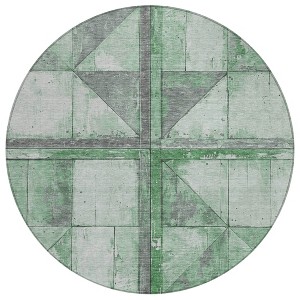 Green And Gray Geometric Washable Indoor Outdoor Area Rug - 1 of 4