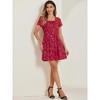 Allegra K Women's Printed Summer Casual Square Neck Short Sleeve Fit and Flare Dress - 3 of 4