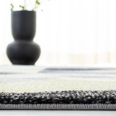 Grey and Blue Floral Round Synthetic Area Rug