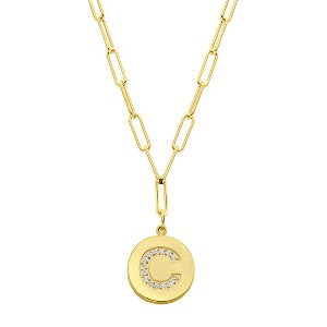 Adornia Tarnish Resistant 14k Gold Plated Pave Crystal Initial Disc Paperclip Necklace - 1 of 3