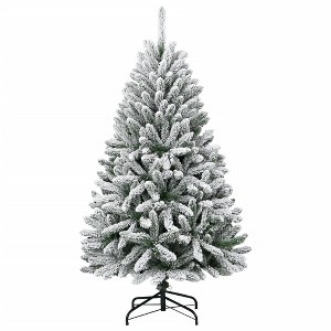 vidaXL Artificial Hinged Christmas Tree with Flocked Snow - Lifelike PVC Tips, Sturdy Metal Stand - Green and White, 47.2" Height - 1 of 4