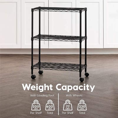 IRIS USA 3-Tier Steel Storage Rack with Removable Casters, Rolling Adjustable with Metal Shelf Cart, Silver
