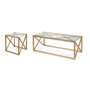 2 Piece Coffee Table and End Table Geometric Set in Gold - Henn&Hart - 1 of 4