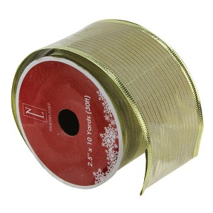 Northlight Club Pack of 12 Shimmery Gold Wired Christmas Craft Ribbon Spools 2.5" x 120 Yards - 1 of 3