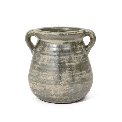LuxenHome Rustic Farmhouse Brown Jug 8.7-Inch Tall Terracotta Vase
