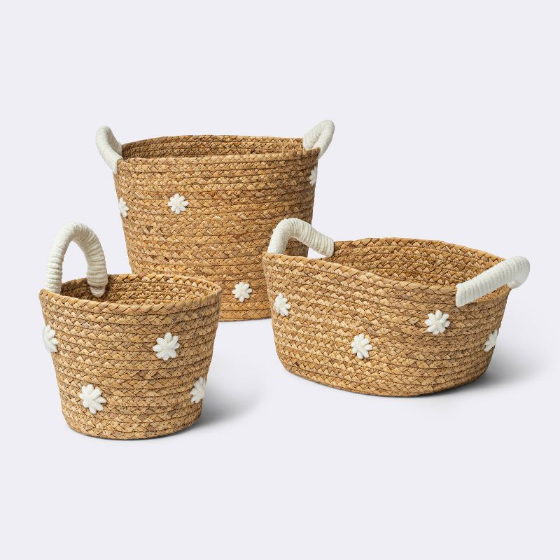 Braided Water Hyacinth with Tufted Embroidery Square Storage Basket - Cloud Island&#8482;, 5 of 8