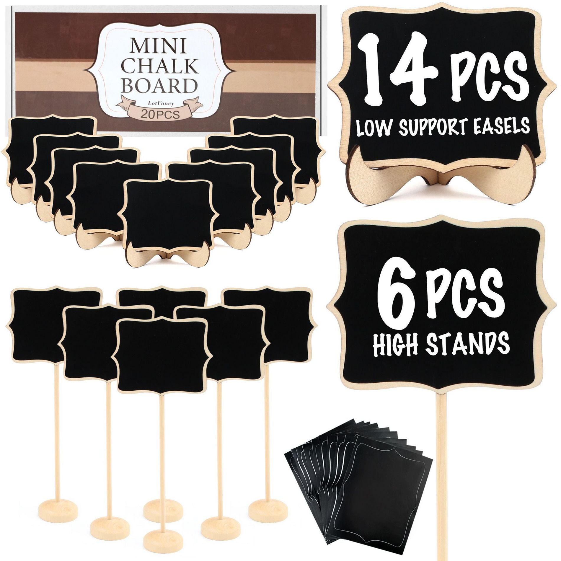 LotFancy 20 Pack Wood Mini Chalkboard Signs, Food Labels for Party Buffet, Black