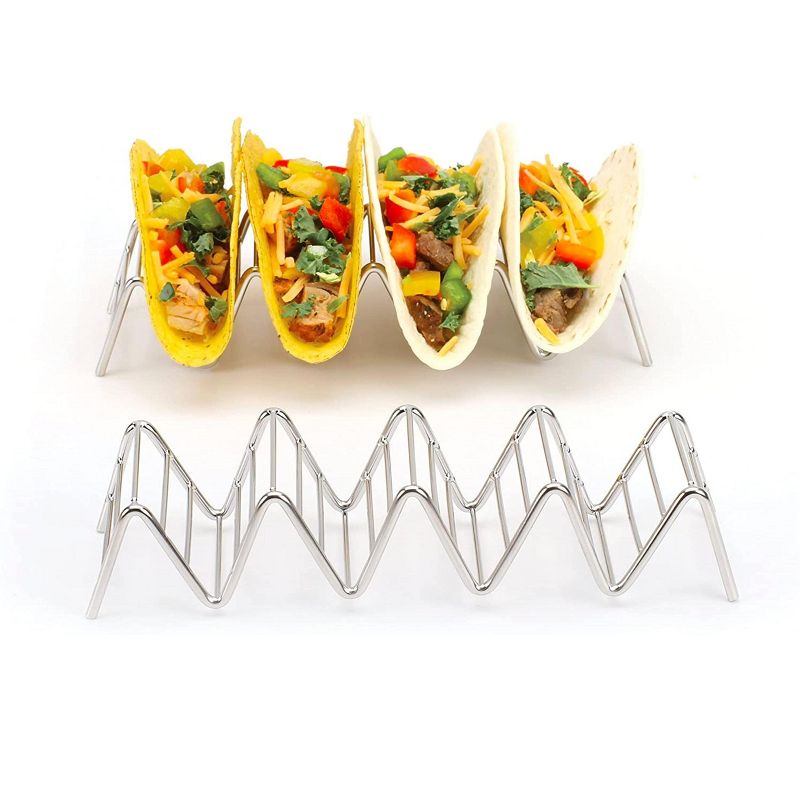 2 Lb Depot Stainless Steel Stackable Taco Holders - Holds 4 or 5 Hard or Soft Tacos - Set of 2, 5 of 6