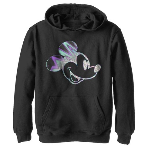 Boy's Disney Mickey Mouse Metallic Pull Over Hoodie - Black - Large