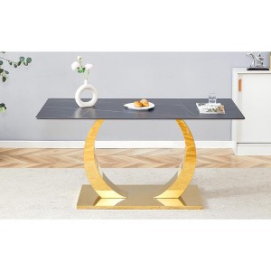 Maggift Patio End Tables, Modern Marble Style Rectangular Casual Side Table for Dining Room, Office, Lounge, Black, 63"*31.5"*30" - 1 of 4