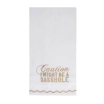 Totalee Gift Caution Gold Thread Tea Towel Cotton Gold