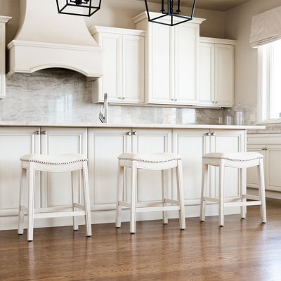 Adrien White Oak Backless Saddle Counter Stool with Upholstered Seat