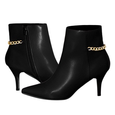 BLISSFUL STEP Gold Chain Pointed Toe Stiletto Heels Ankle Boots for Women
