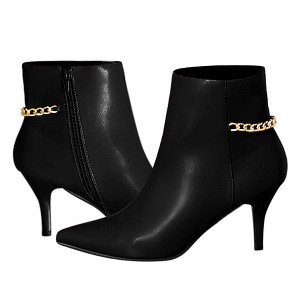BLISSFUL STEP Gold Chain Pointed Toe Stiletto Heels Ankle Boots for Women - 1 of 4