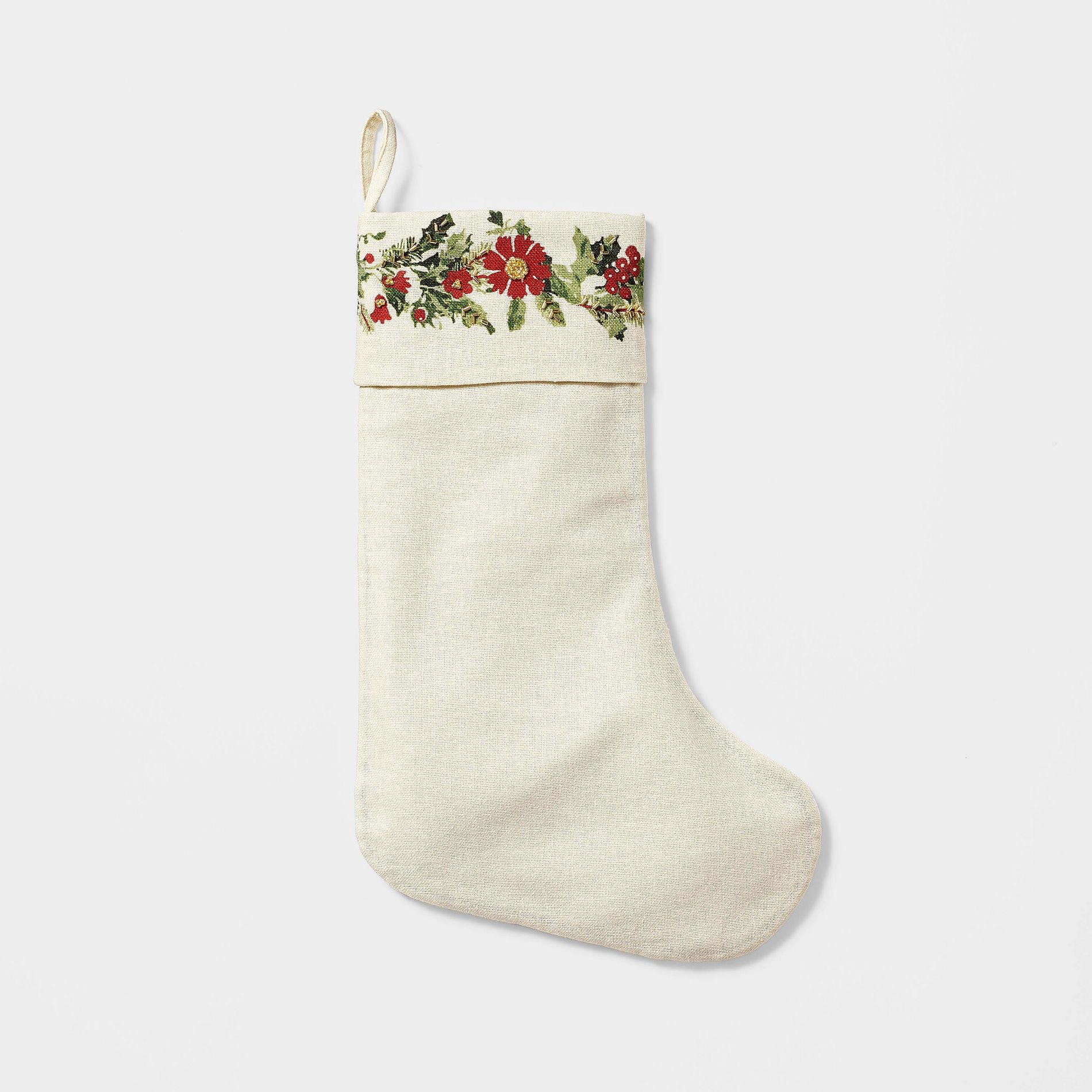 Holly Wreath Pattern Holiday Stocking - Threshold™ designed with Studio McGee