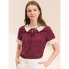 Allegra K Women's Contrast Doll Collar Polka Dots Short Sleeves Blouse - 2 of 4