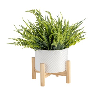 VisioGear 6" Tall Round Planter with Stand, Plant Pots for Living Room, Bedroom, White, 6"*6"*6"