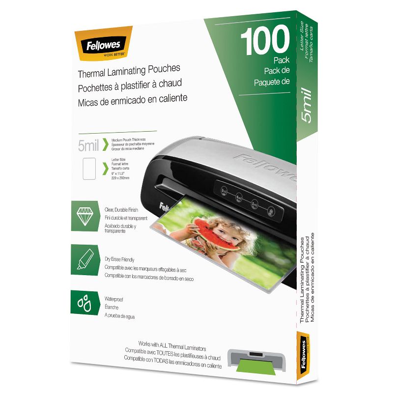 Fellowes Laminating Pouches Letter Size Hot Pouch 9 x 11.5 5 mil 100 pack 5743501, 1 of 8