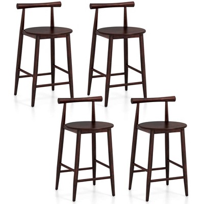 Costway Bar Chair Counter Height Stools Set of 2/4 with Acacia Wood Frame Supporting Legs Brown