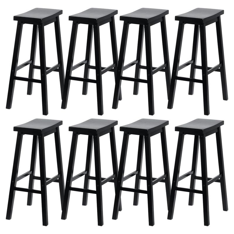 PJ Wood Classic Saddle-Seat 29" Tall Kitchen Counter Stools for Homes, Dining Spaces, and Bars with Backless Seats and 4 Square Legs, Black (8 Pack), 1 of 7