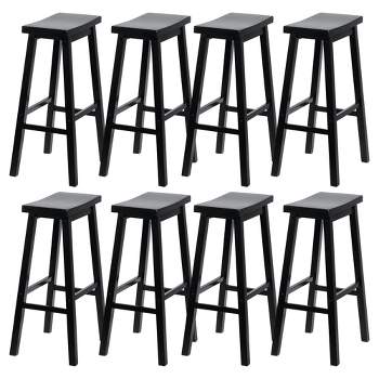 PJ Wood Classic Saddle-Seat 29" Tall Kitchen Counter Stools for Homes, Dining Spaces, and Bars with Backless Seats and 4 Square Legs, Black (8 Pack)