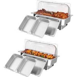 2 Pack Electric Chafing Dishes Buffet Set, 9 QT Stainless Steel Roll Top Catering Chafer Server Food Warmer with Cover for Party Wedding Banquet - 1 of 4
