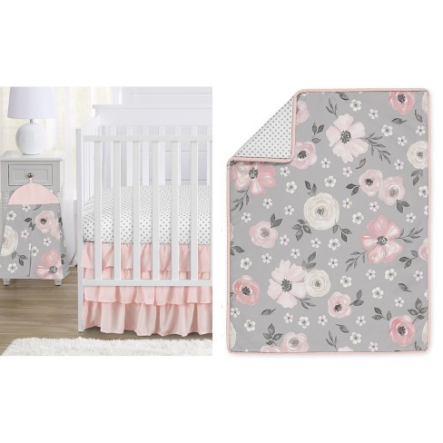 Blush Watercolor Floral Baby Blanket with Petal Pink Ruffle