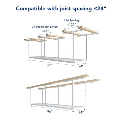 FLEXIMOUNTS 2x8 Overhead Garage Ceiling Storage Rack,White, Classic Series