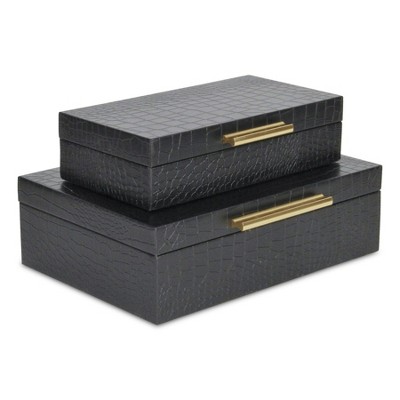 Cheung's Black Faux Snakeskin Decorative Box Set